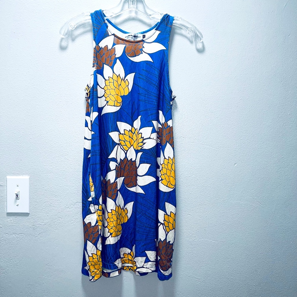 Fighting Eel Ava Sky Blue Palawan Sunflower Dress Sz … Gem